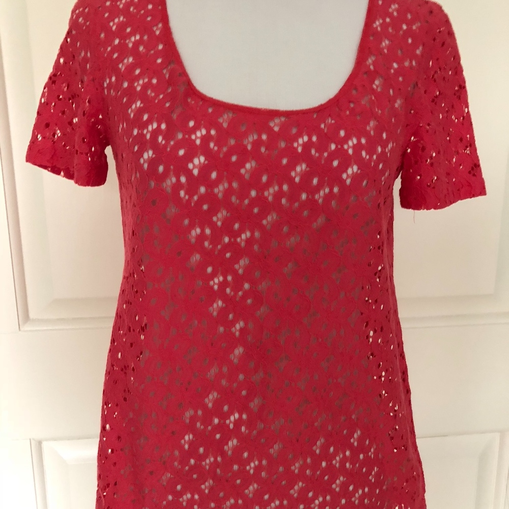 CORAL PINK EYELET TOP BLOUSE FROM FOSSIL